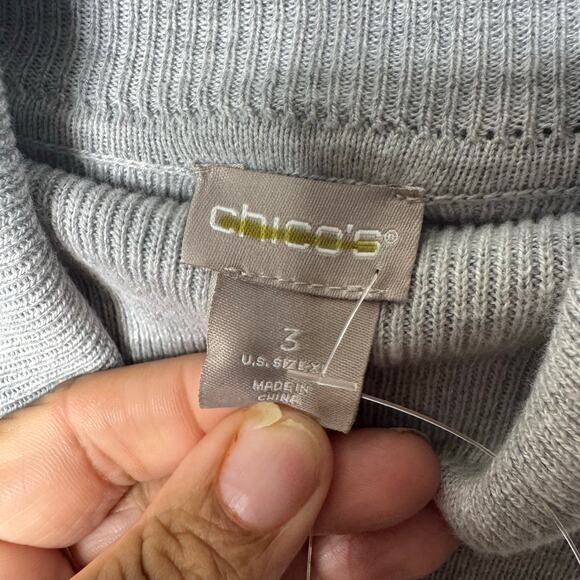 Chico’s 3 XL Gray Cowl Neck‎ Sweater Top Coolmax Cotton Blend Long Sleeve Cozy - Picture 4 of 9